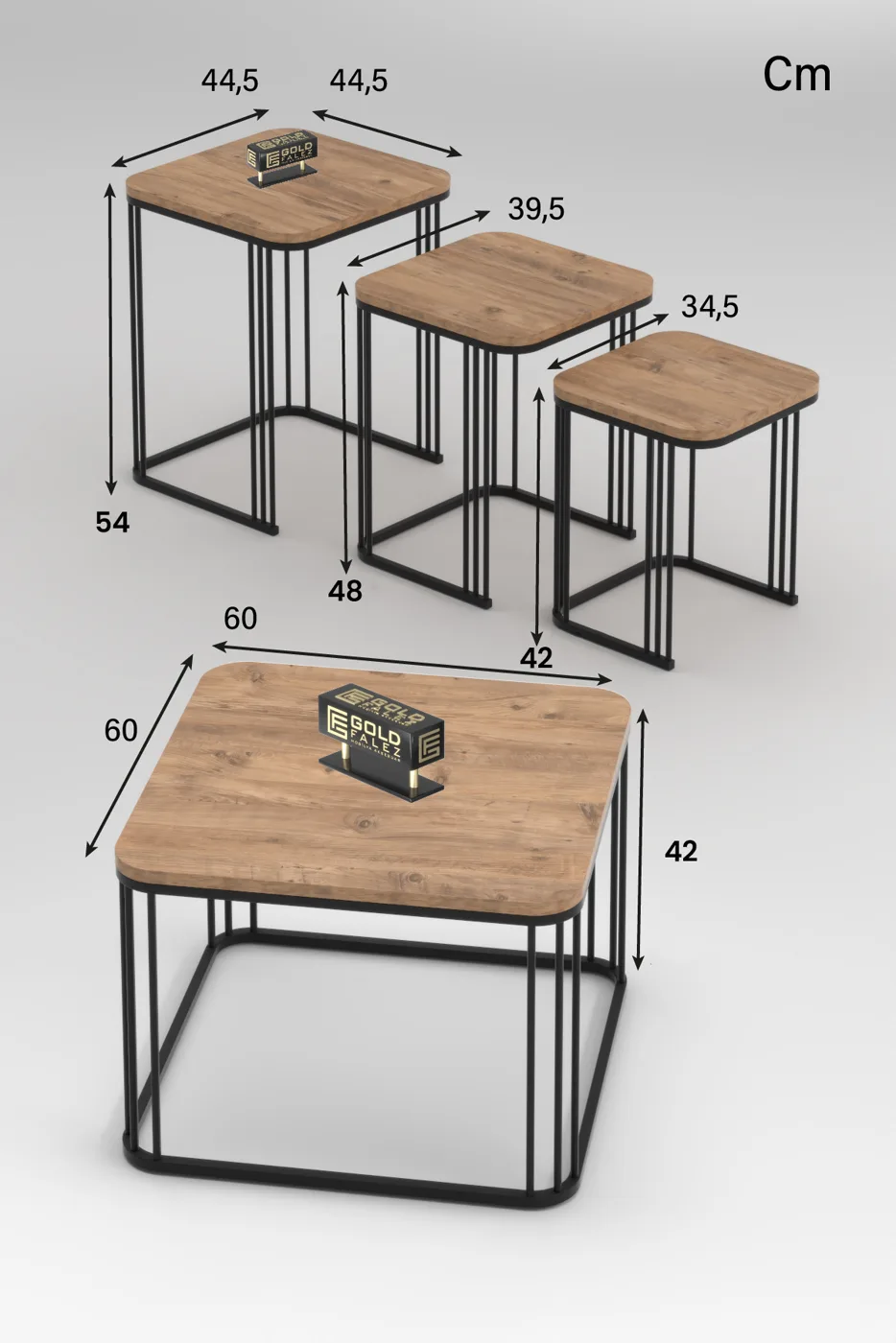 Alize Coffee Table and Nesting Table Set Melamine-faced Chipboard Brown
