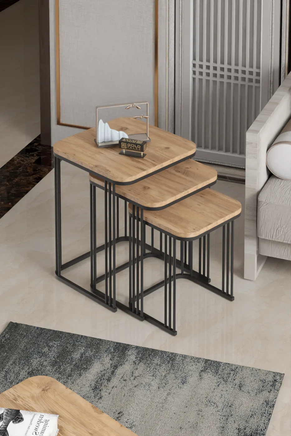 Alize Coffee Table and Nesting Table Set Melamine-faced Chipboard Brown