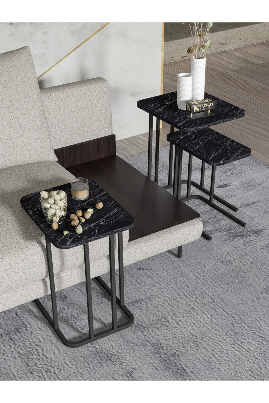 Zino 3-Piece Nesting Table Set Melamine-faced Chipboard Black