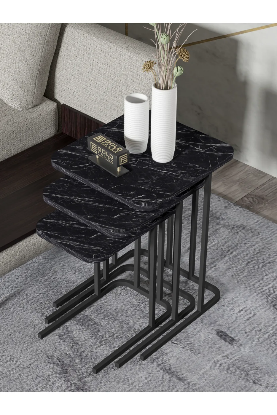 Zino 3-Piece Nesting Table Set Melamine-faced Chipboard Black