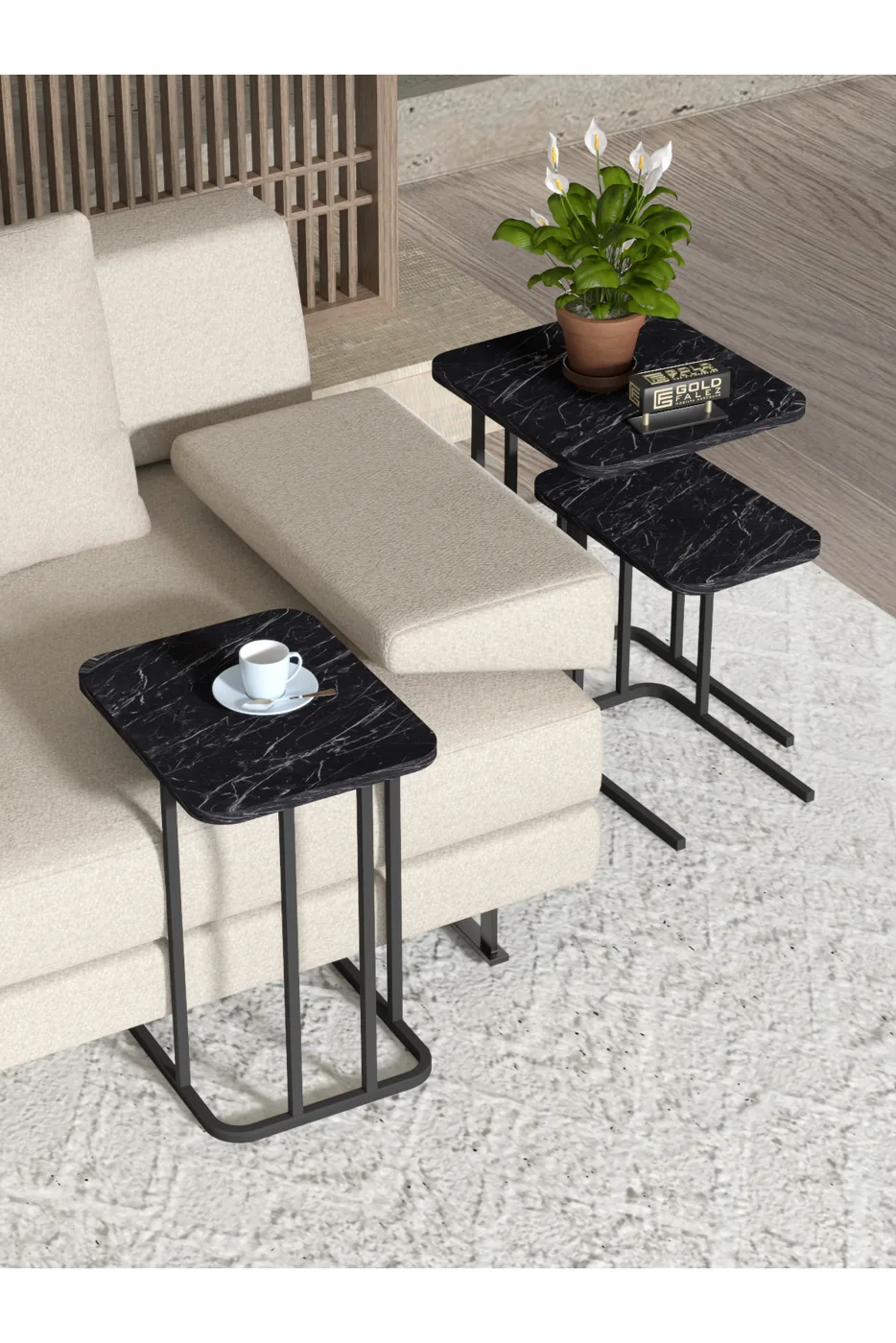 Zino 3-Piece Nesting Table Set Melamine-faced Chipboard Black