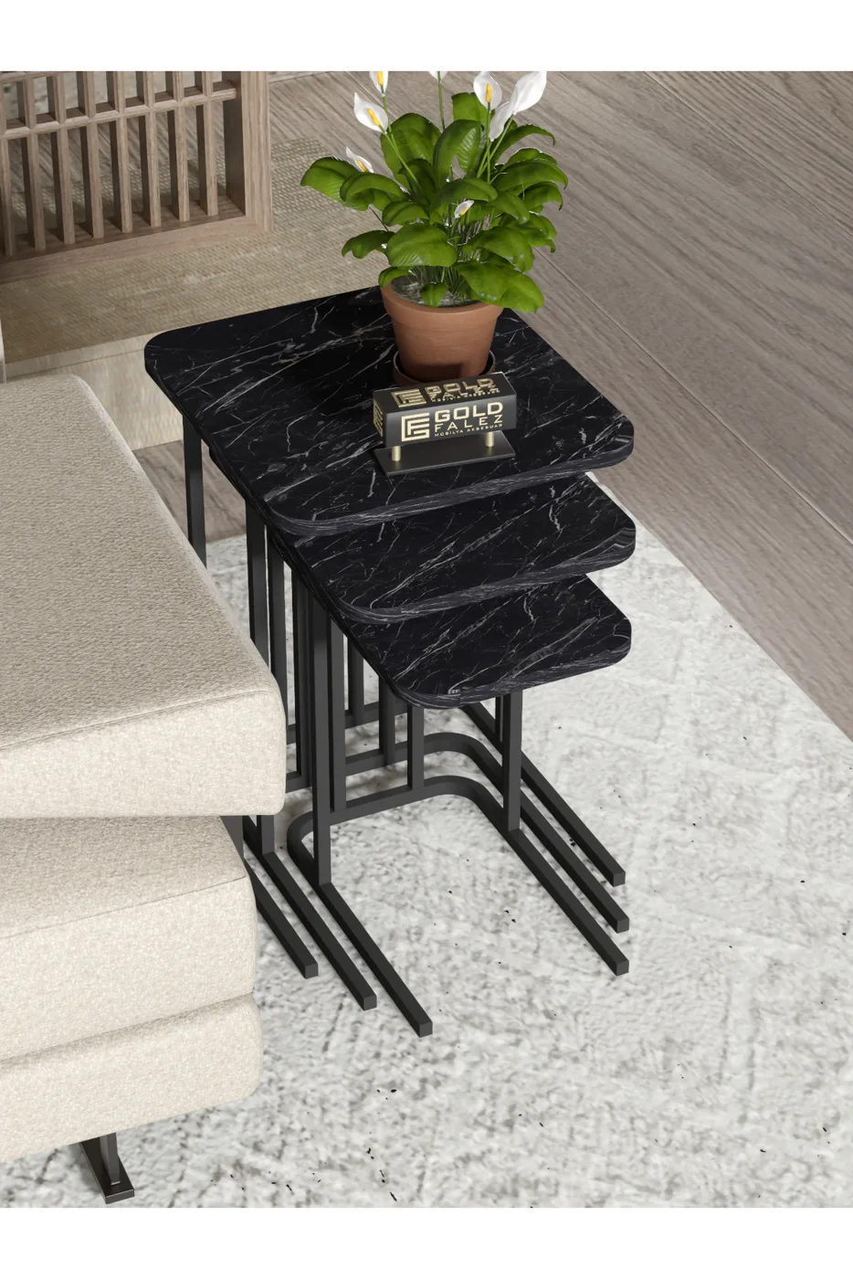 Zino 3-Piece Nesting Table Set Melamine-faced Chipboard Black