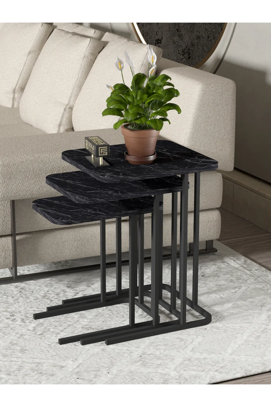 Zino 3-Piece Nesting Table Set Melamine-faced Chipboard Black