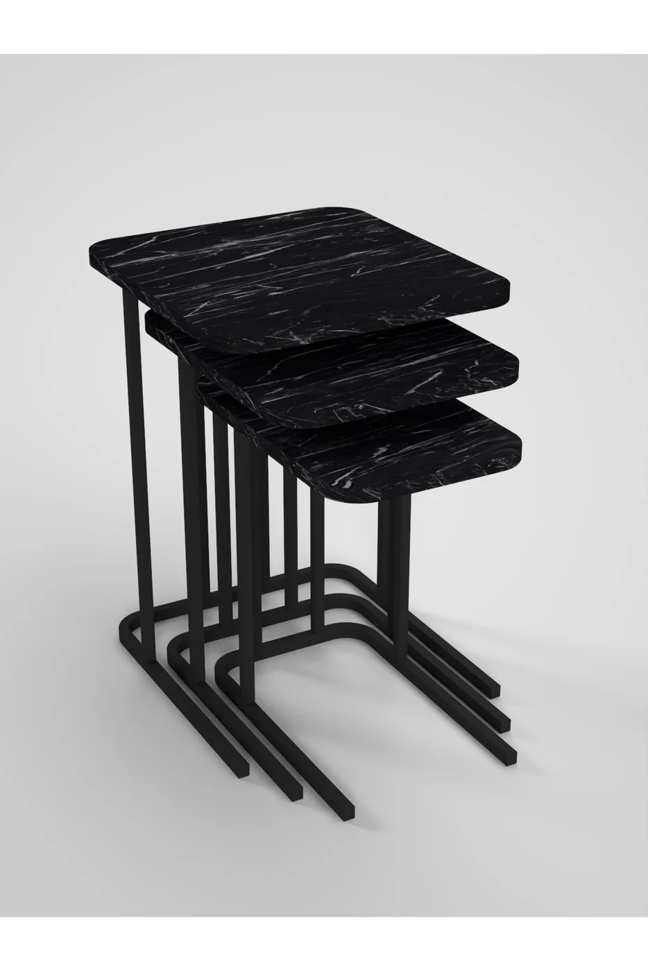 Zino 3-Piece Nesting Table Set Melamine-faced Chipboard Black