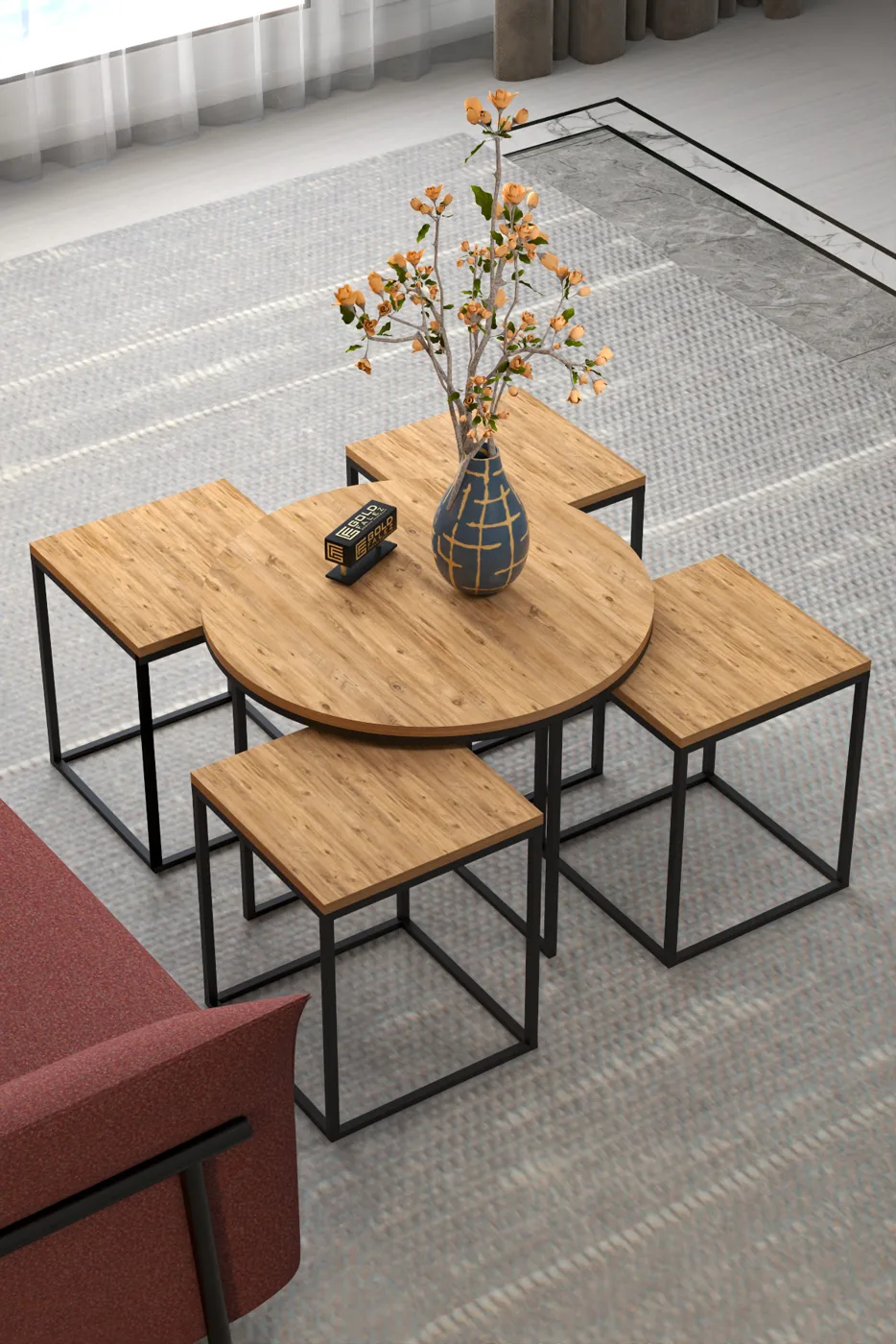 Ensemble 5 pièces table basse et tables gigognes en panneau de particules mélaminé marron