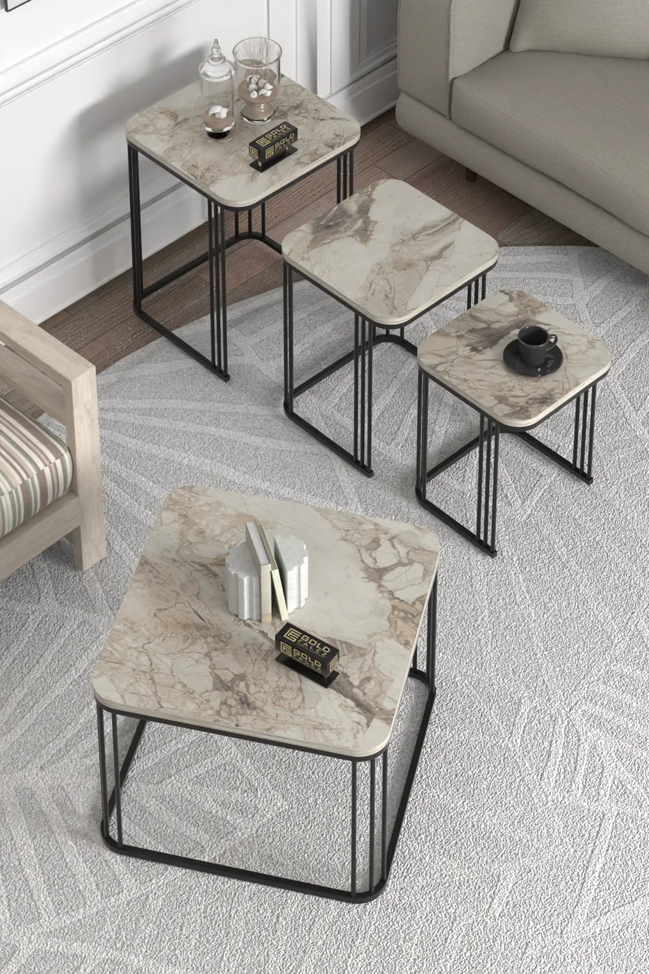 Alize Coffee Table and Nesting Table Set Melamine-faced Chipboard Multi-coloured
