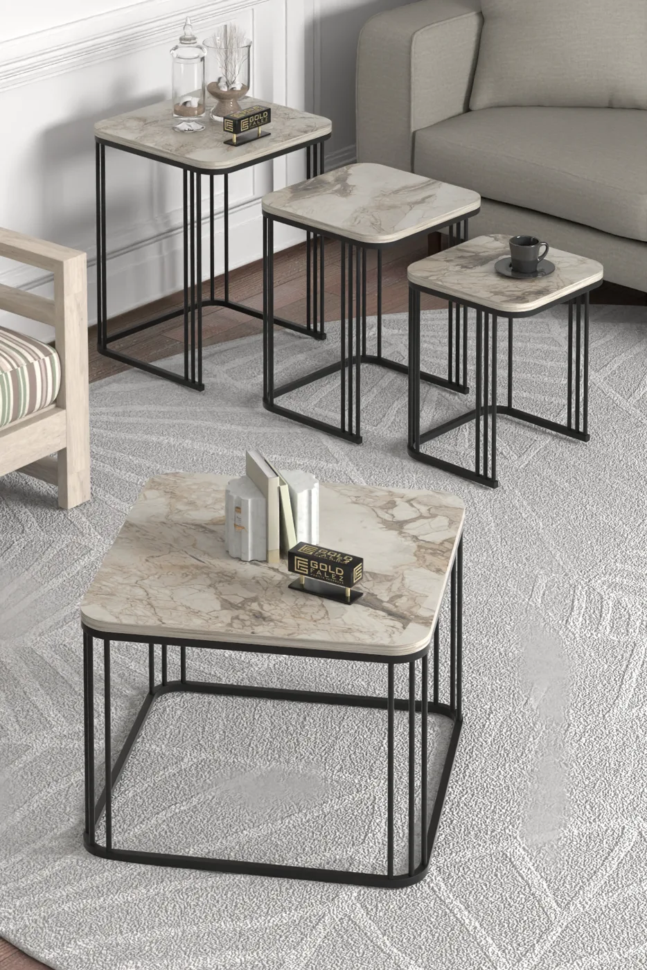 Alize Coffee Table and Nesting Table Set Melamine-faced Chipboard Multi-coloured