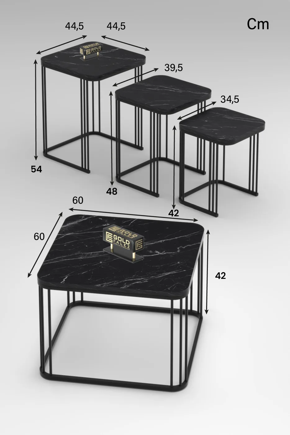 Alize Coffee Table and Nesting Table Set Melamine-faced Chipboard Black