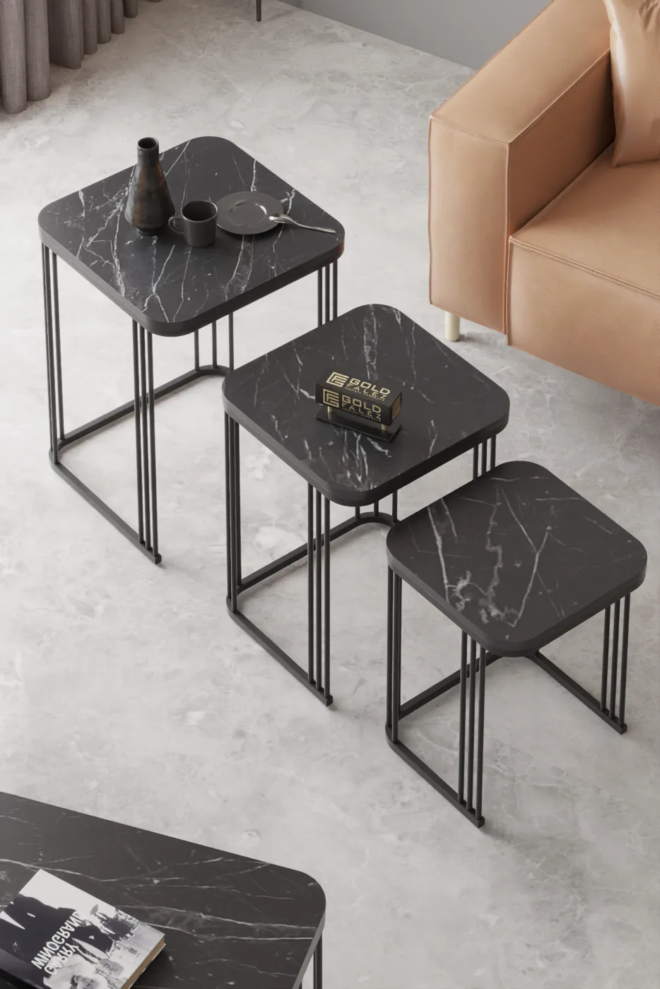 Alize Coffee Table and Nesting Table Set Melamine-faced Chipboard Black