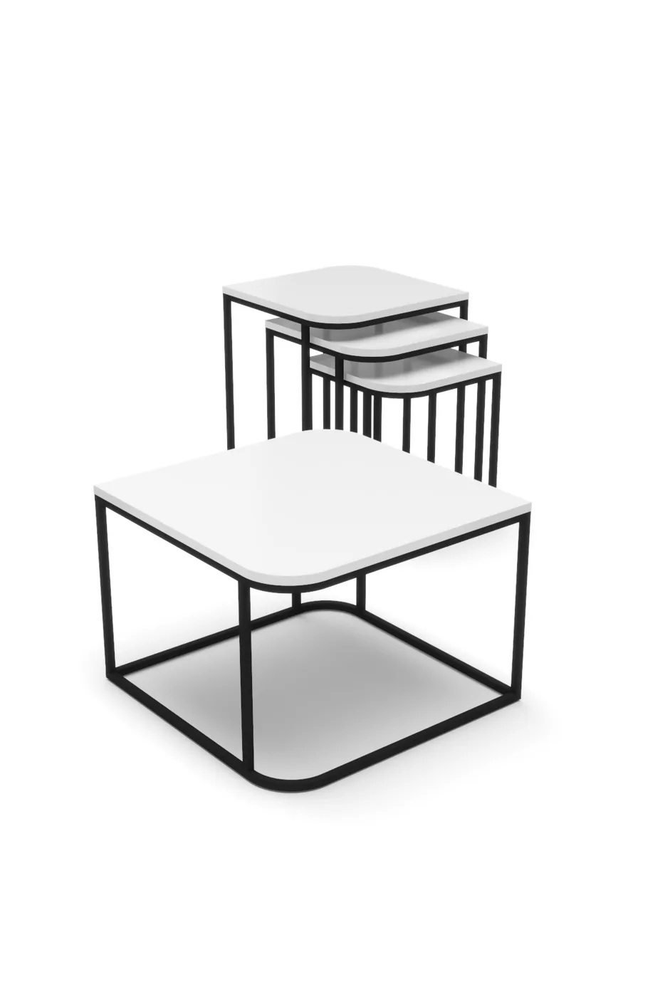 Damla ensemble table basse et tables gigognes en panneau de particules mélaminé blanc