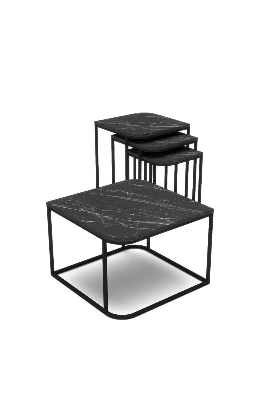 Damla ensemble table basse et tables gigognes en panneau de particules mélaminé noir