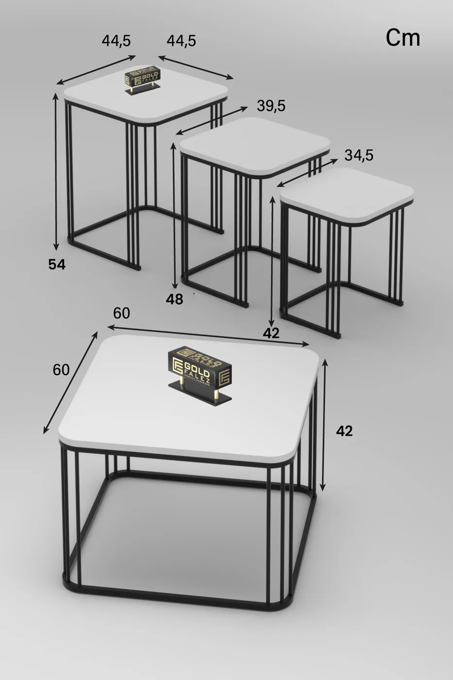 Alize Coffee Table and Nesting Table Set Melamine-faced Chipboard White