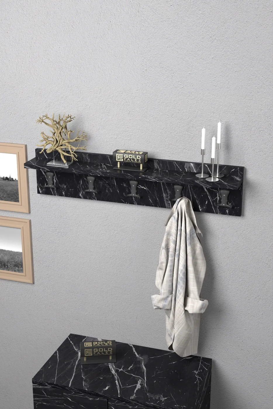 Wandgarderobe melaminbeschichtete Spanplatte Schwarz
