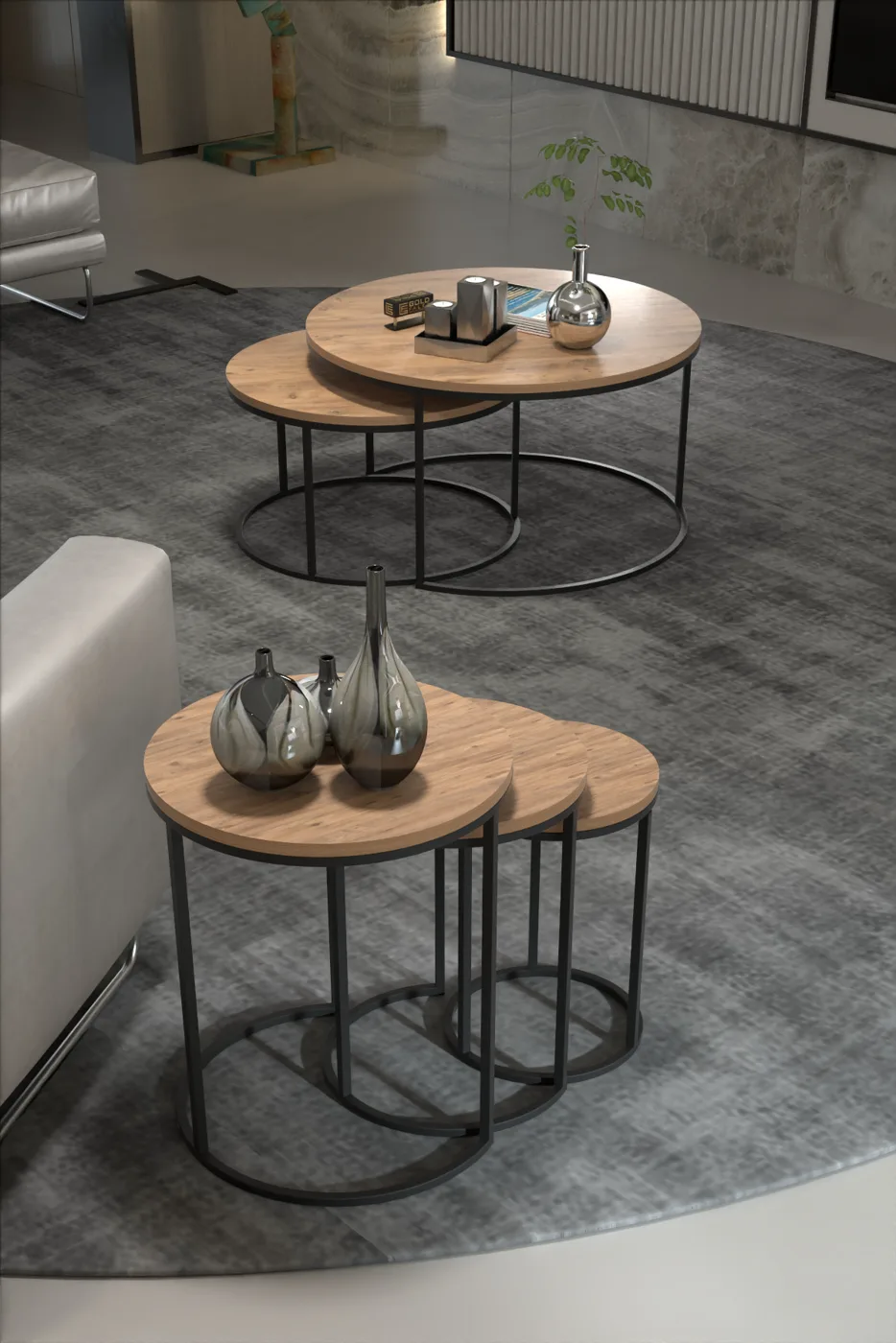 2-Piece Coffee Table and Nesting Table Set C Nesting Brown