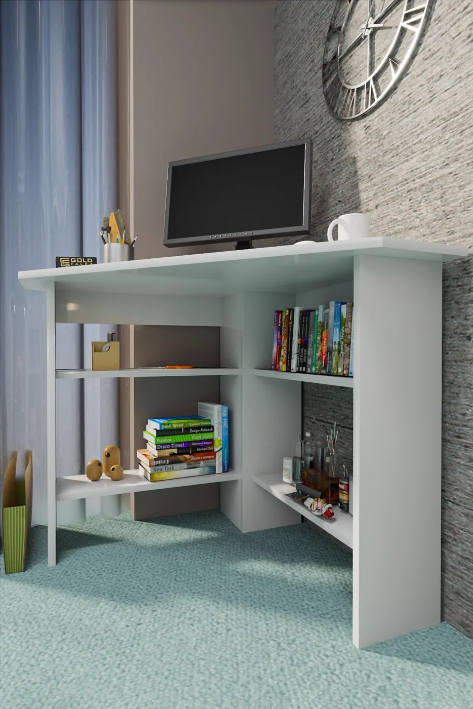 Corner Desk Melamine-faced chipboard White