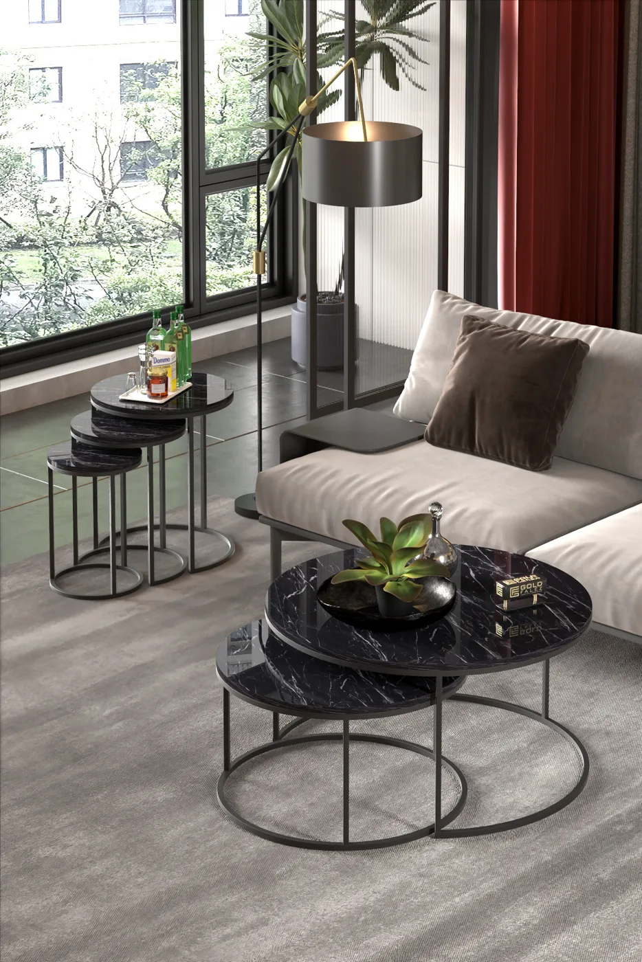 2-Piece Coffee Table and Nesting Table Set C Nesting Black