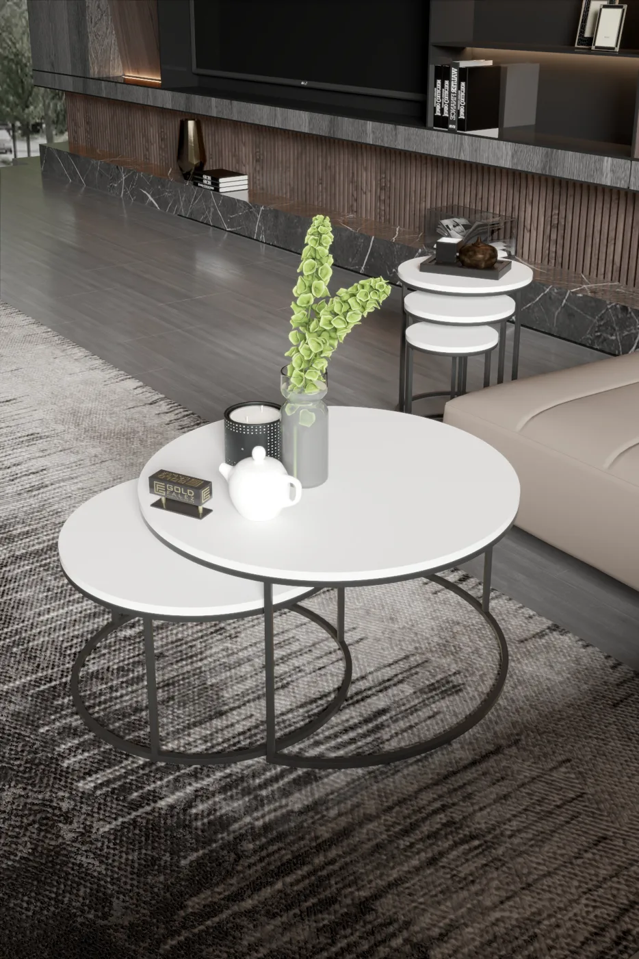 2-Piece Coffee Table and Nesting Table Set C Nesting White