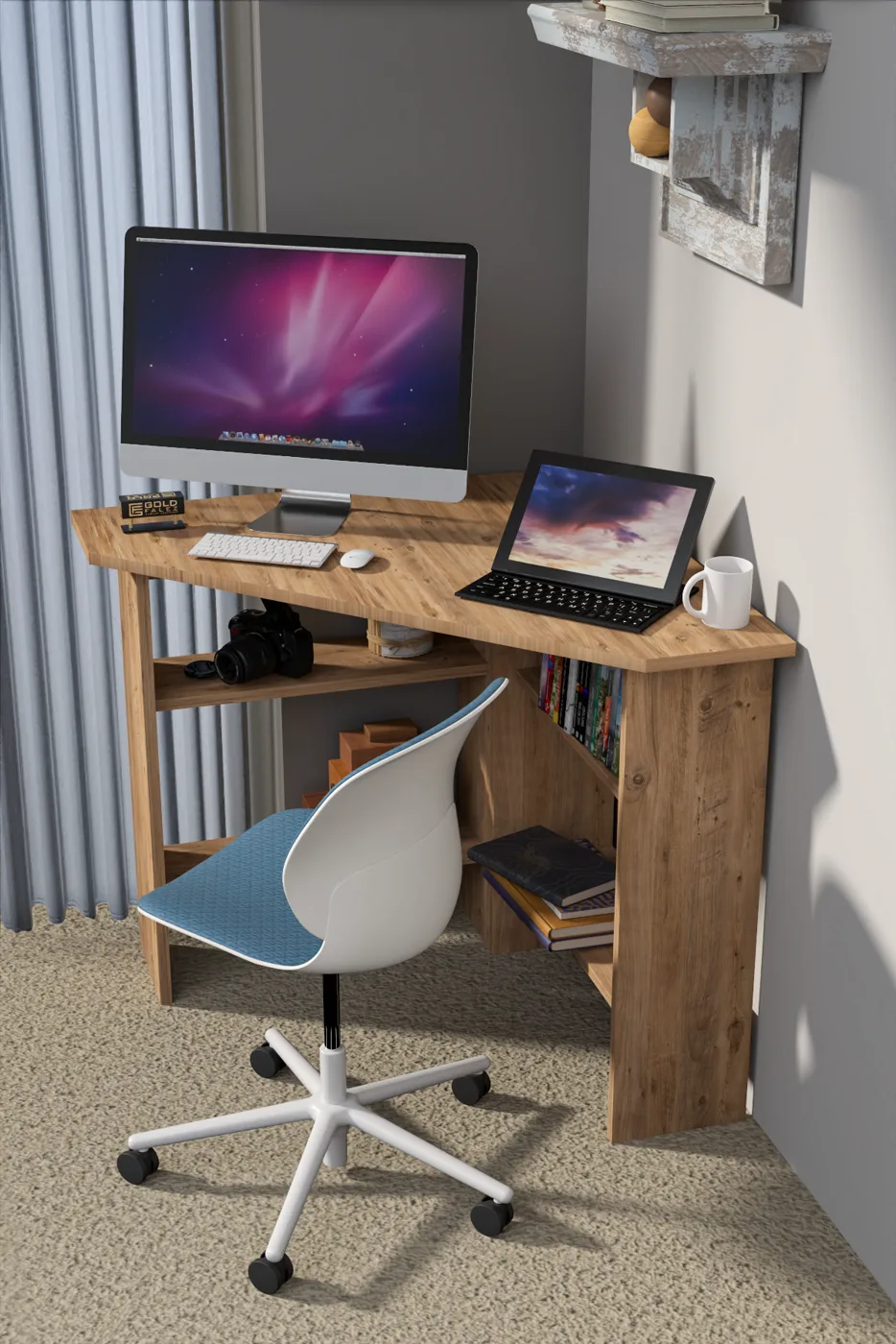 Corner Desk Melamine-faced chipboard Brown