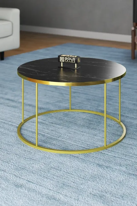 Falez Gold Metal Leg Coffee Table Melamine-faced chipboard Bendir Black