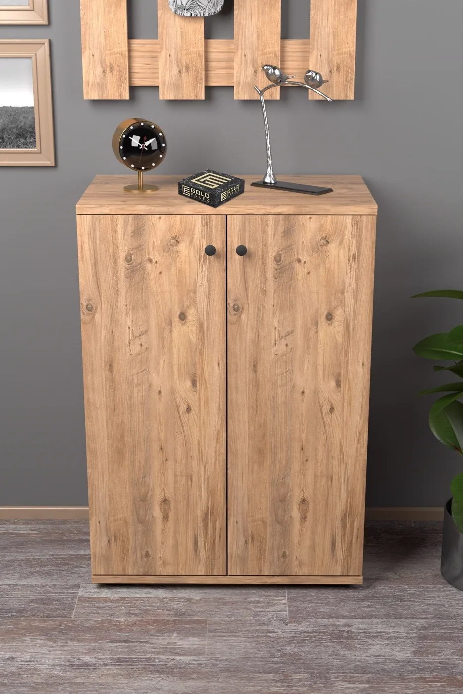 2-türiger 5-Fächer Mehrzweck-Schuhschrank Nussbaum