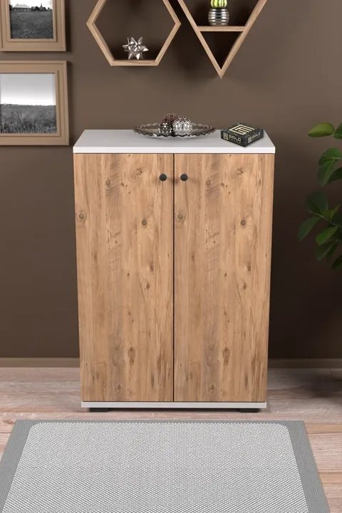 2-türiger 5-Fächer Mehrzweck-Schuhschrank Kiefer Weiß