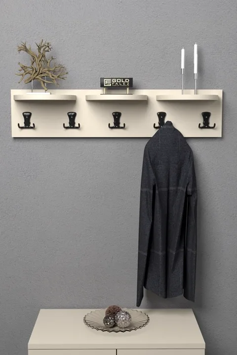 Ilkal Top Shelved Multi-Purpose Wall Hanger Coat Rack Beige