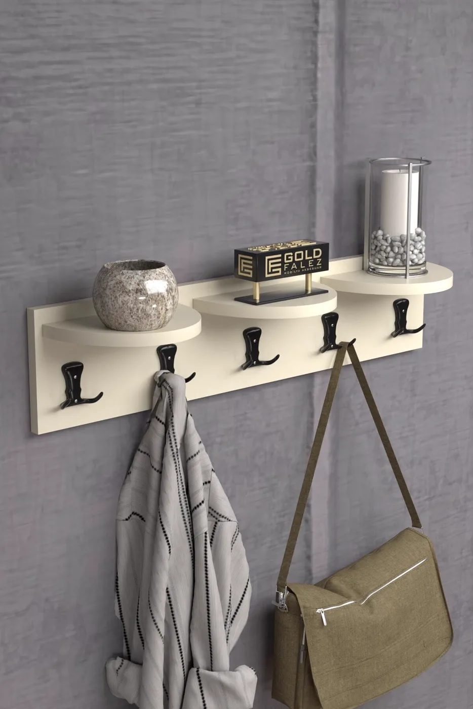 Ilkal Top Shelved Multi-Purpose Wall Hanger Coat Rack Beige