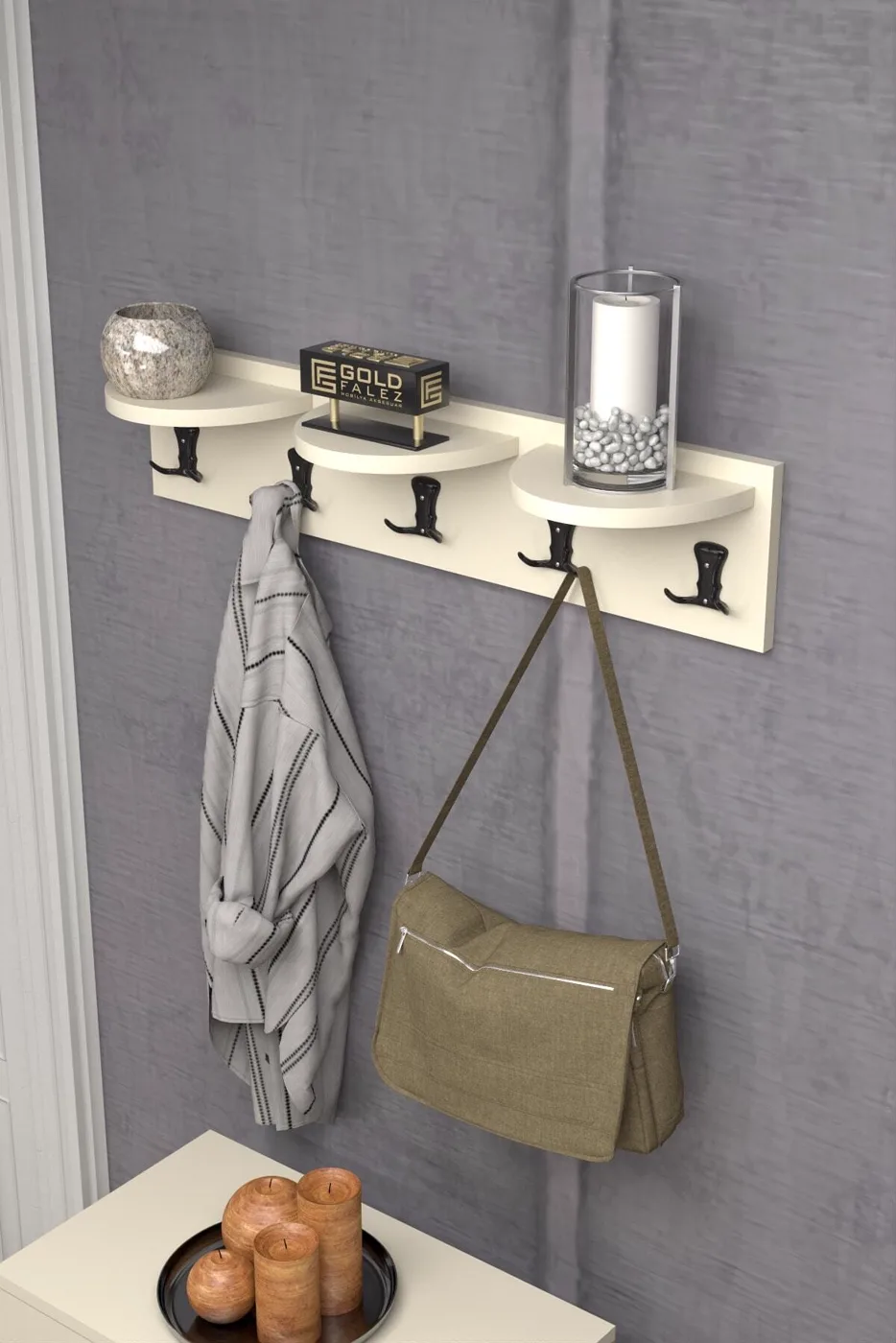 Ilkal Top Shelved Multi-Purpose Wall Hanger Coat Rack Beige