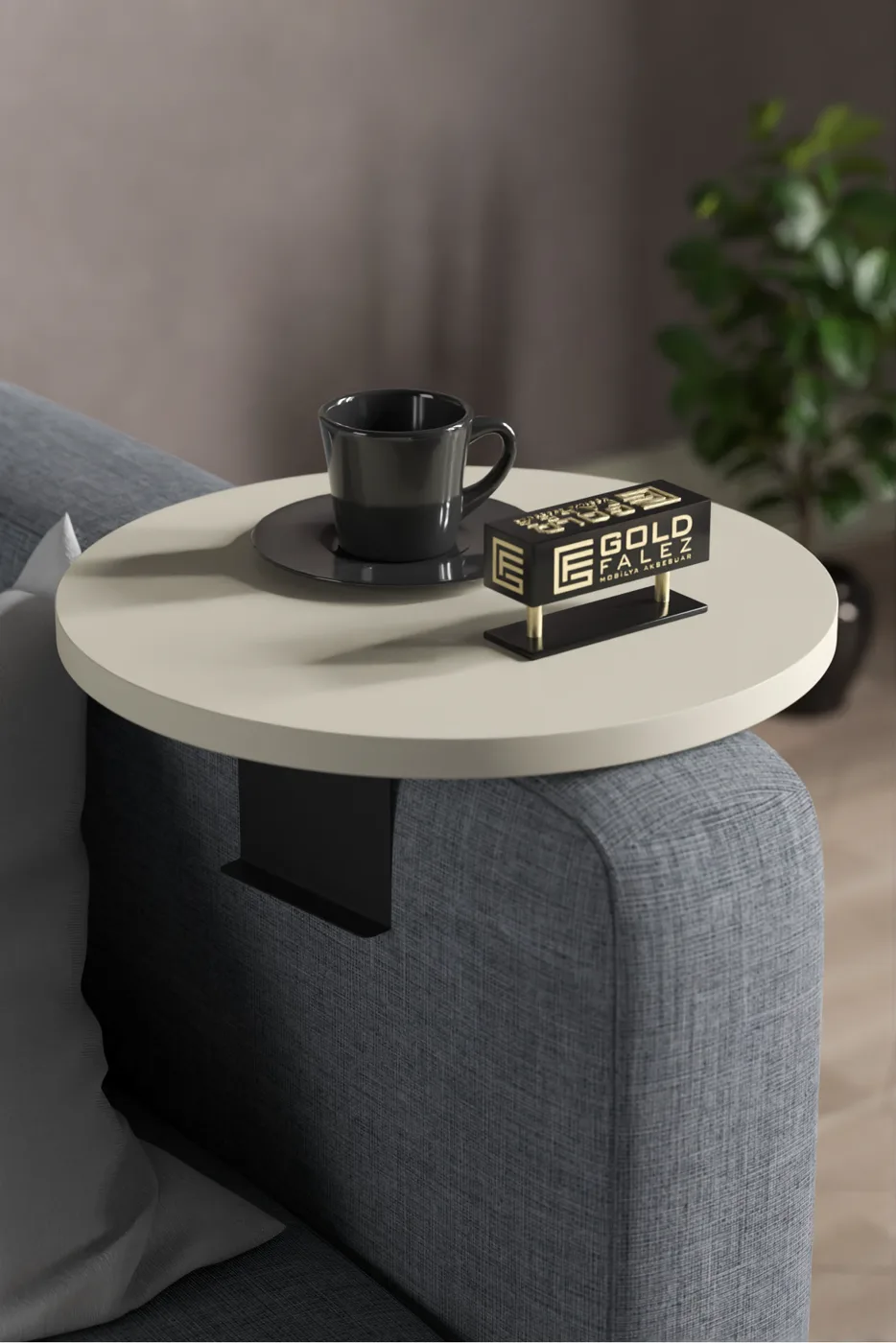 Ilkal Adjustable Metal Leg Sofa Tray Table, Cream