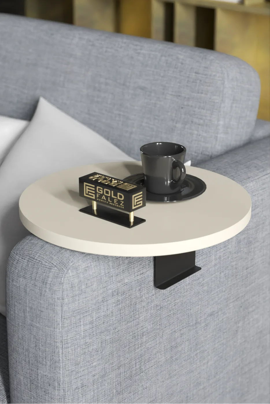 Ilkal Adjustable Metal Leg Sofa Tray Table, Cream