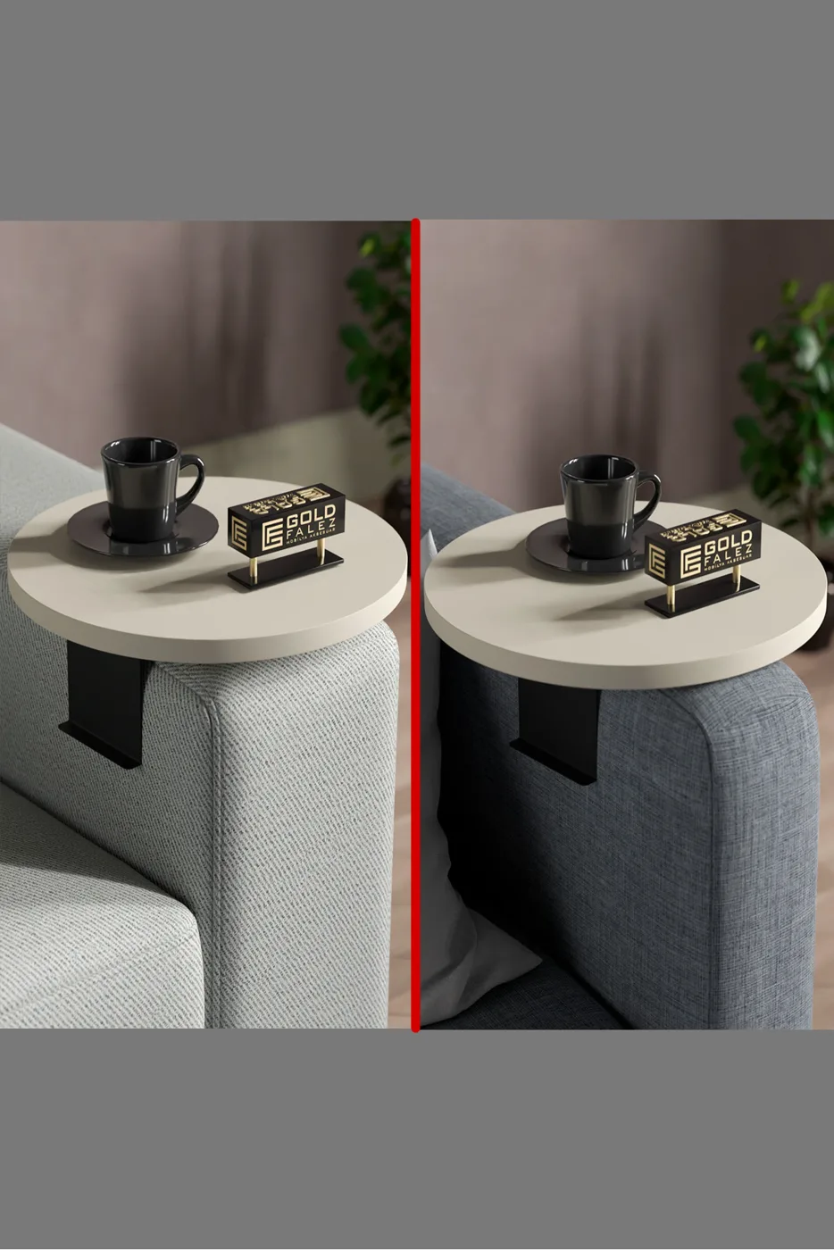 Ilkal Adjustable Metal Leg Sofa Tray Table, Cream