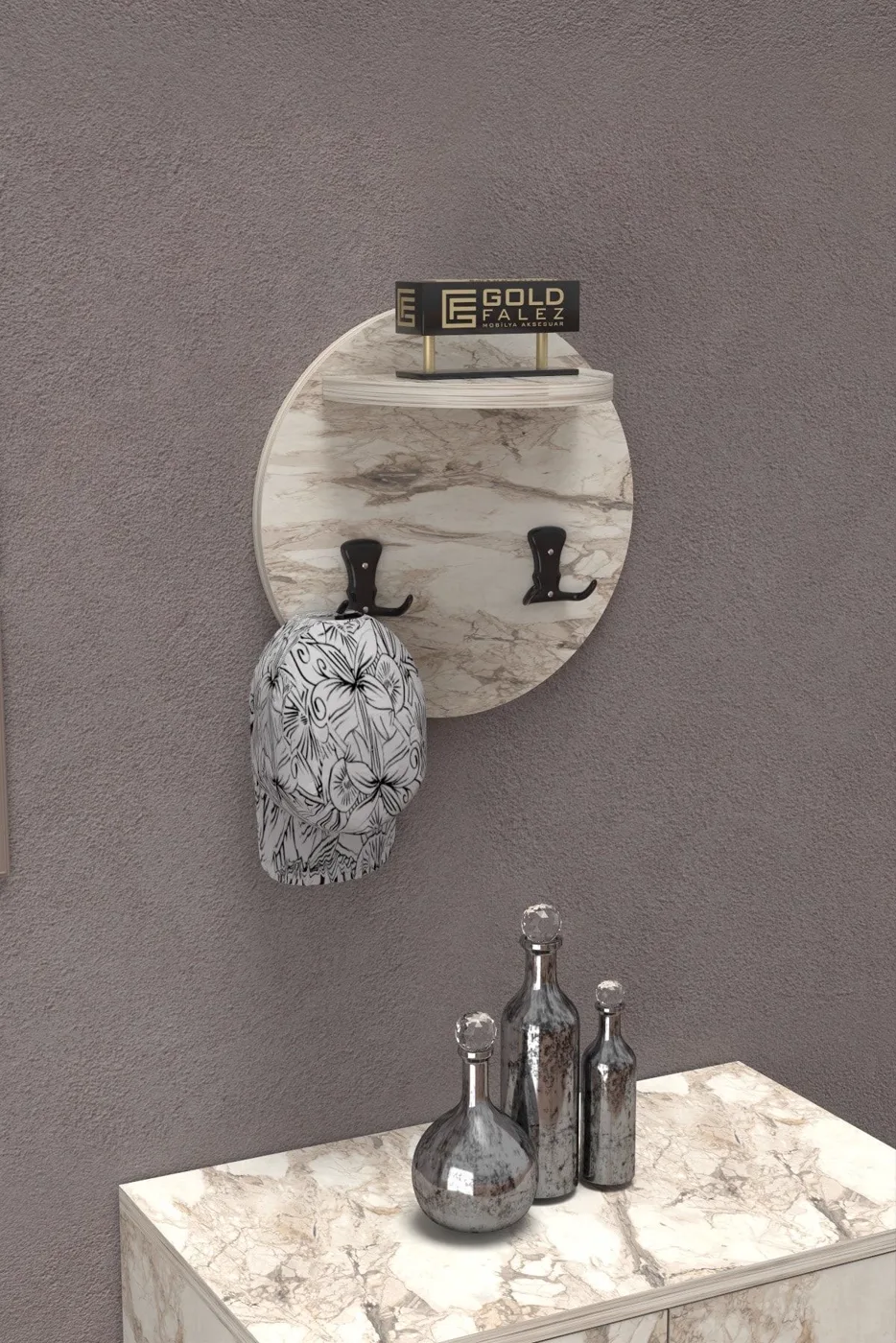 Ilkal Wandgarderobe mit Kleiderbügel, Weiße Marmoroptik