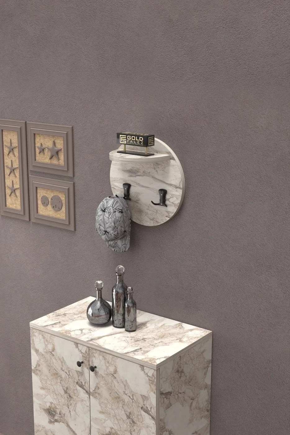 Ilkal Wandgarderobe mit Kleiderbügel, Weiße Marmoroptik