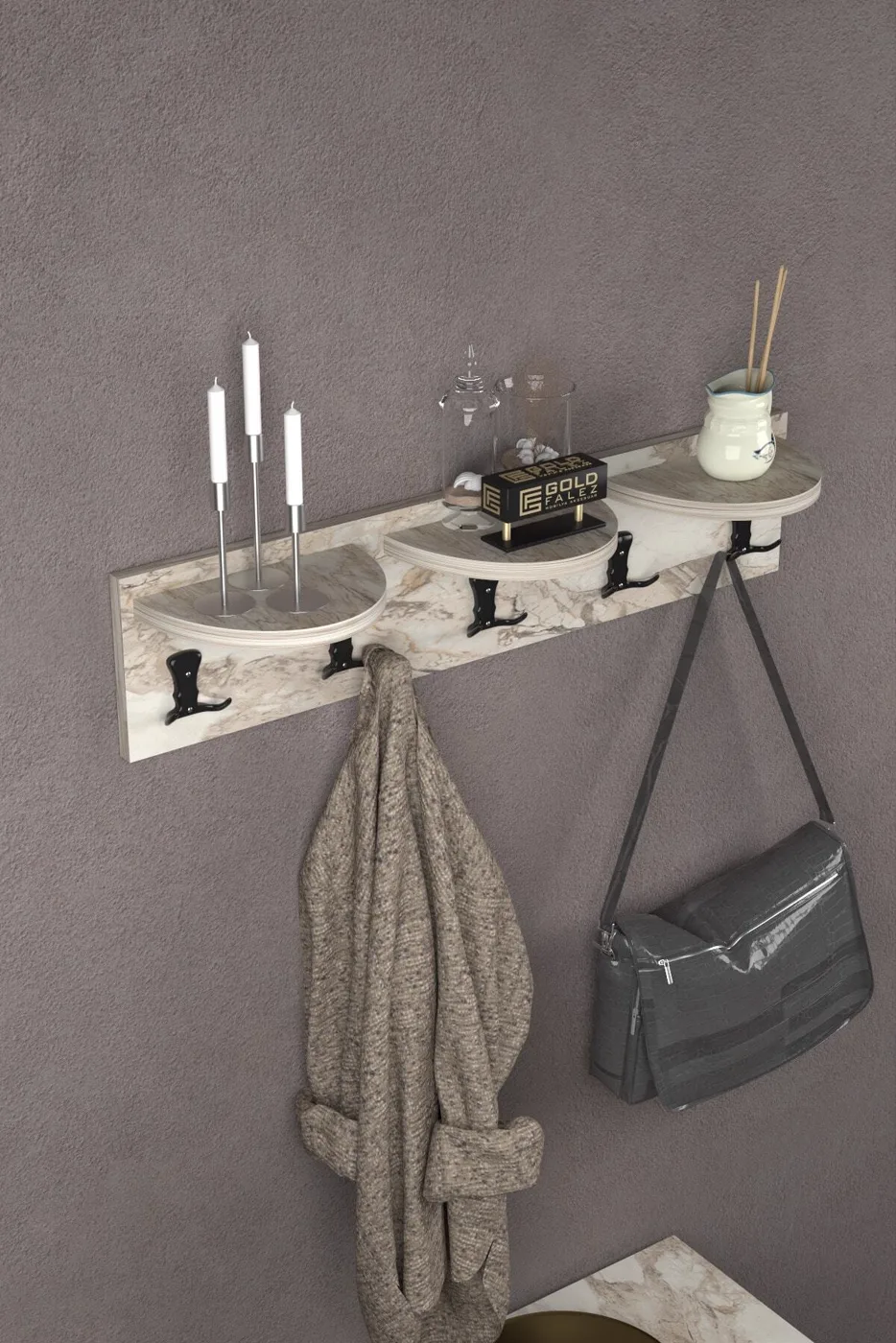Ilkal 5-Piece Wall Hanger Coat Rack, Melamine-faced Chipboard, Efes White