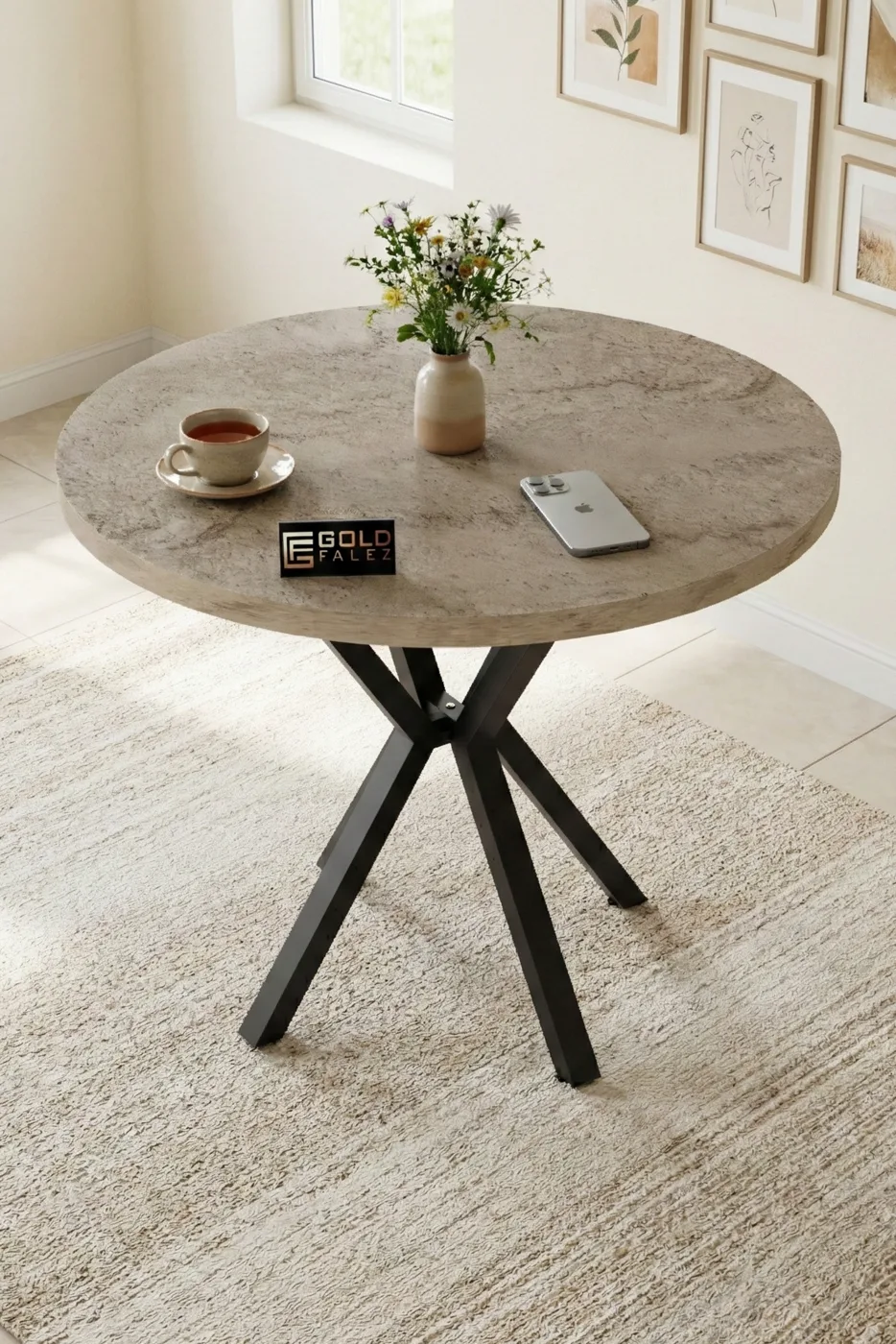 Round Garden and Balcony Dining Table Travertine Beige 90 cm