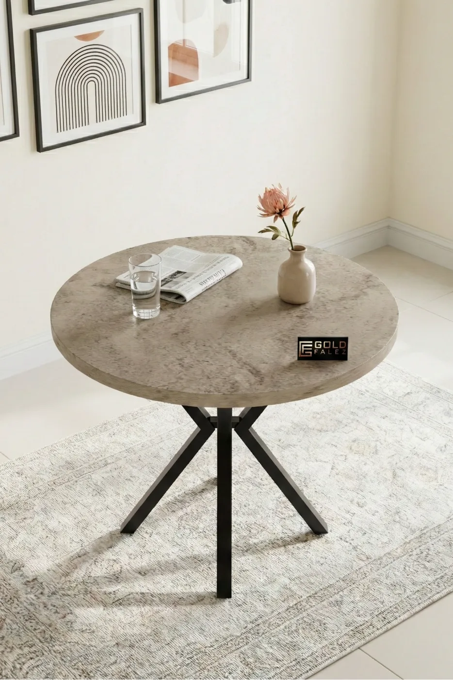 Round Garden and Balcony Dining Table Travertine Beige 90 cm