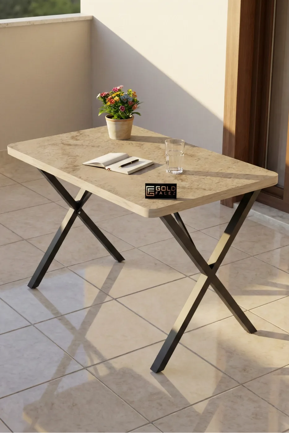 Rectangular Garden and Balcony Dining Table Travertine Beige 110x70