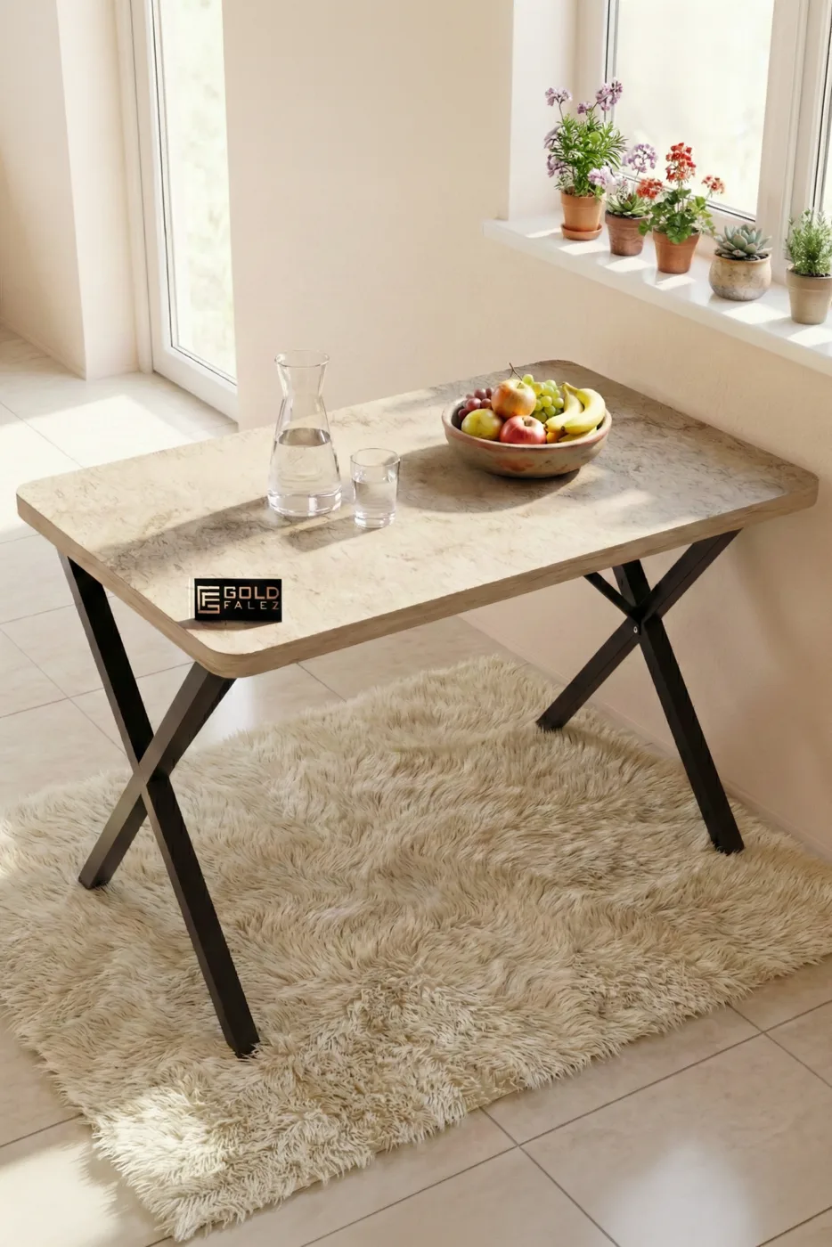 Rectangular Garden and Balcony Dining Table Travertine Beige 110x70