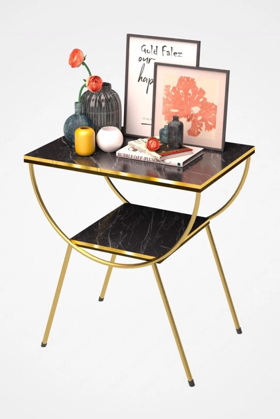 Gold Metal Leg Side Table Bedside Table Melamine-faced chipboard Bendir Black