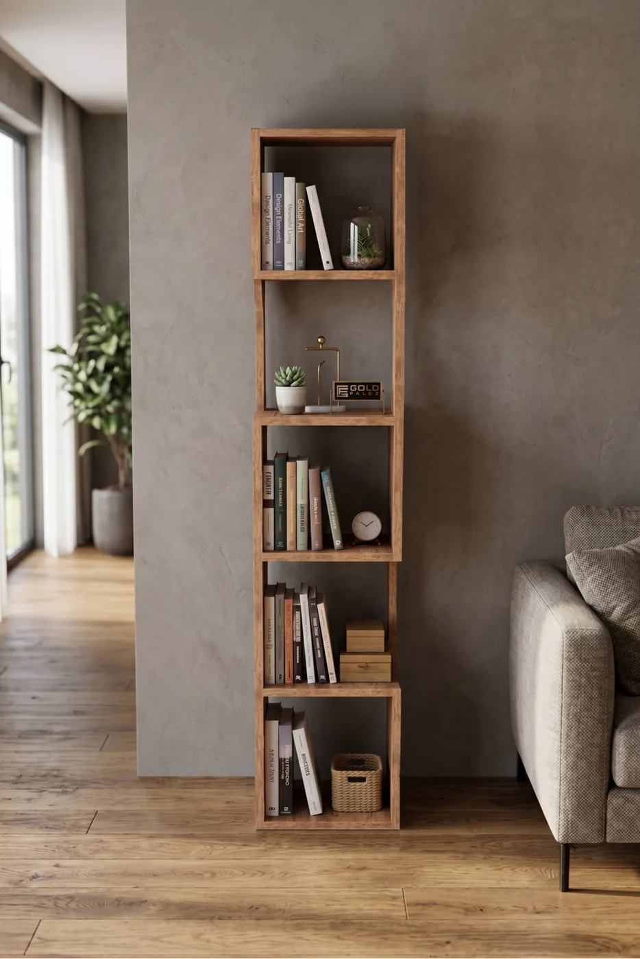 5-Tier Modern Multi-purpose Wooden Decorative Bookcase for Living Room Office 7066 Atlantic Pine