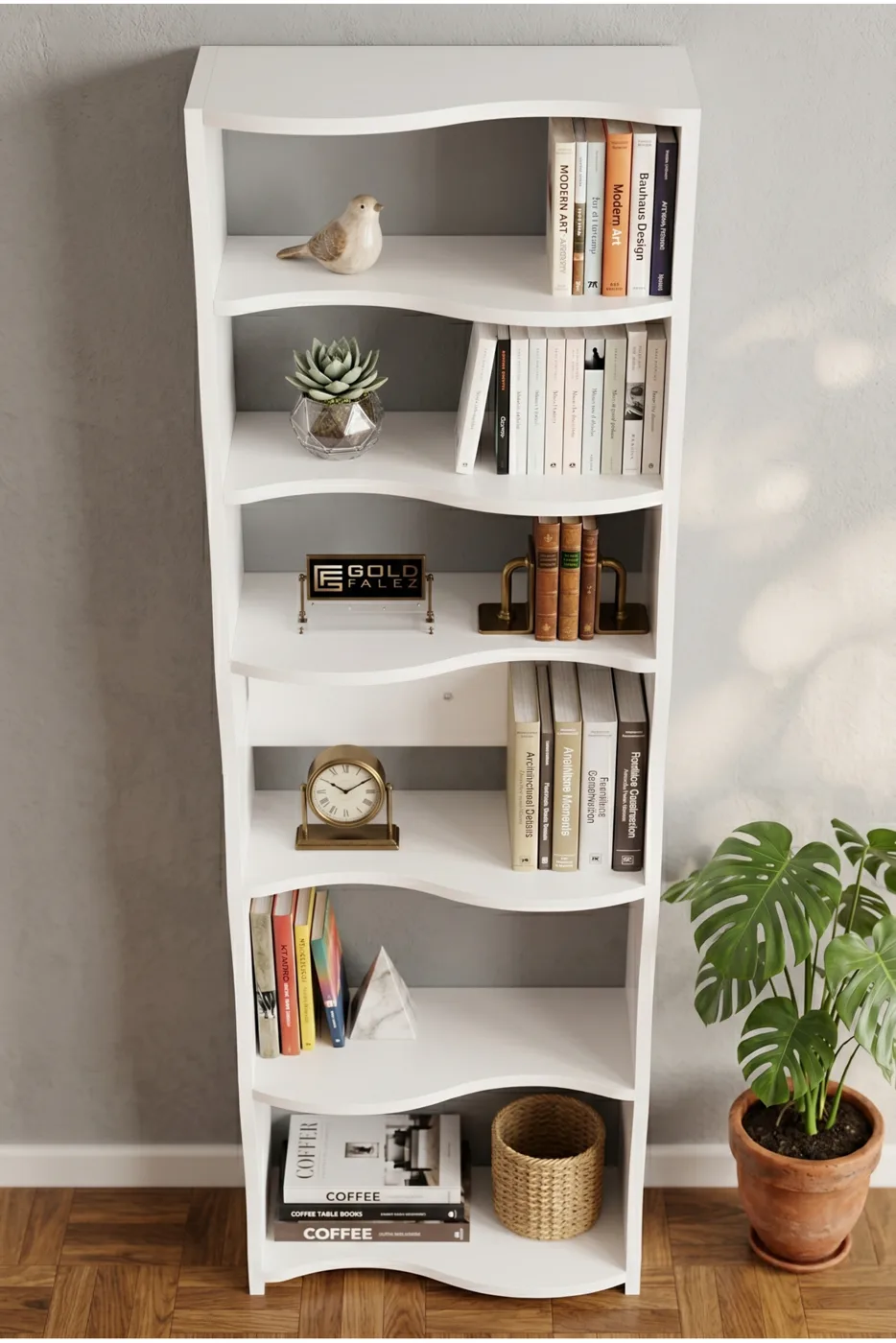 Esinti 5-Tier Modern Multi-purpose Decorative Shelf Unit Bookcase, Large Library Office Bookcase 7081 White