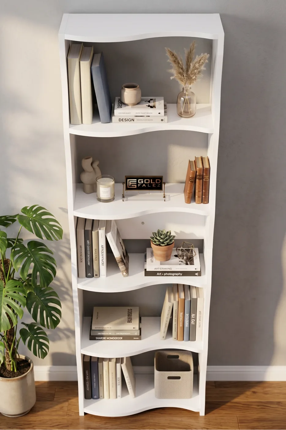 Esinti 5-Tier Modern Multi-purpose Decorative Shelf Unit Bookcase, Large Library Office Bookcase 7081 White