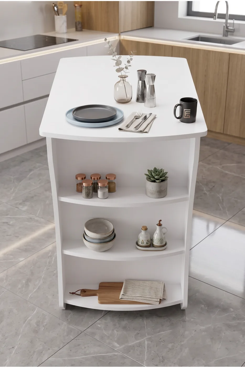 Kitchen Table Kitchen Island Island Table Bar Table Breakfast Table Shelved Multi-purpose Modern Table 120x60 cm 9837 White