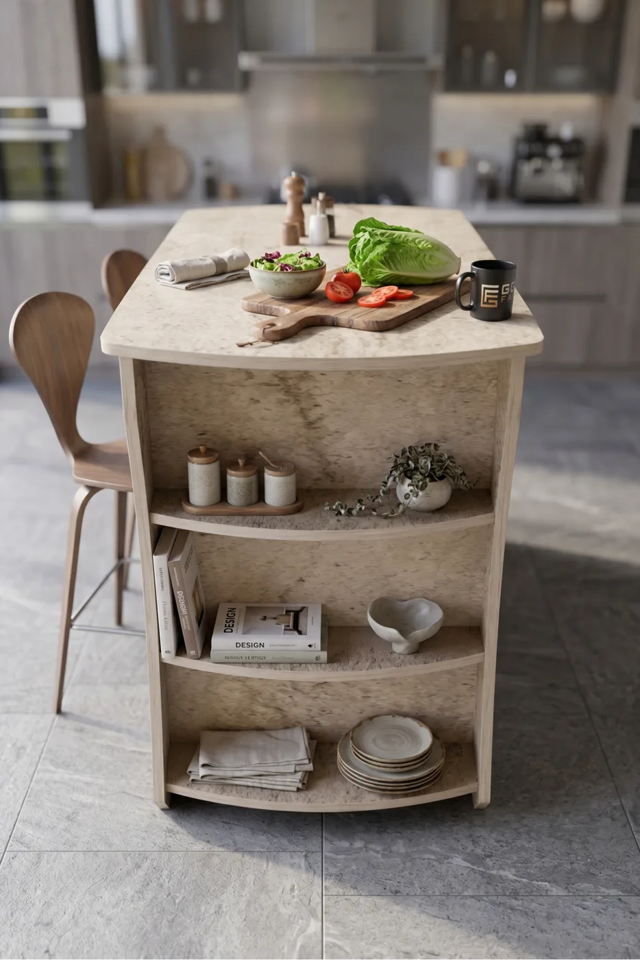 Kitchen Table Kitchen Island Island Table Bar Table Breakfast Table Shelved Multi-purpose Modern Table 120x60 cm 9835 Travertine
