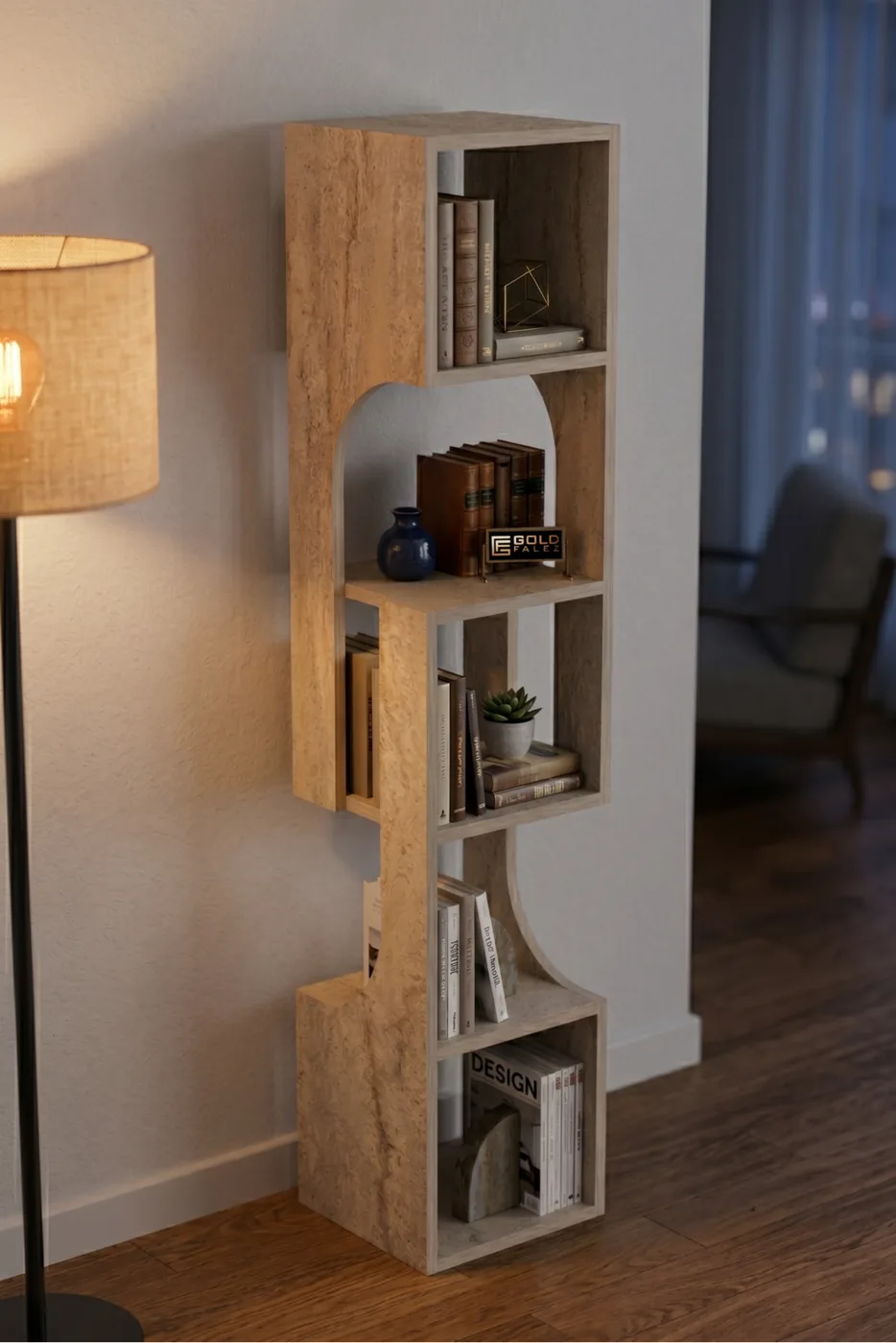 5-Tier Modern Multi-purpose Wooden Decorative Bookcase for Living Room Office 7065 Travertine