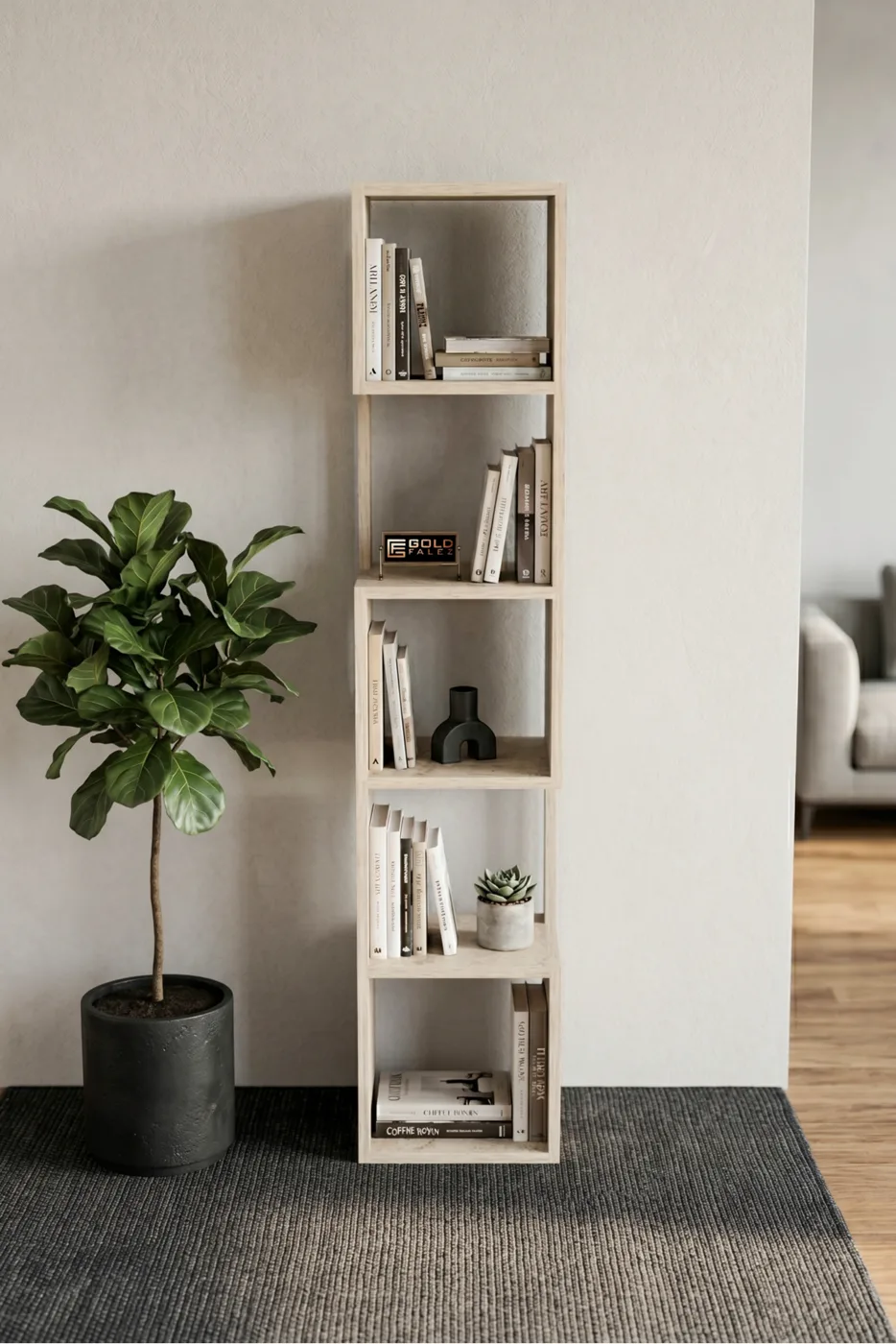5-Tier Modern Multi-purpose Wooden Decorative Bookcase for Living Room Office 7065 Travertine