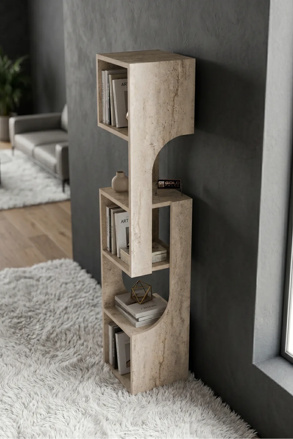 5-Tier Modern Multi-purpose Wooden Decorative Bookcase for Living Room Office 7065 Travertine