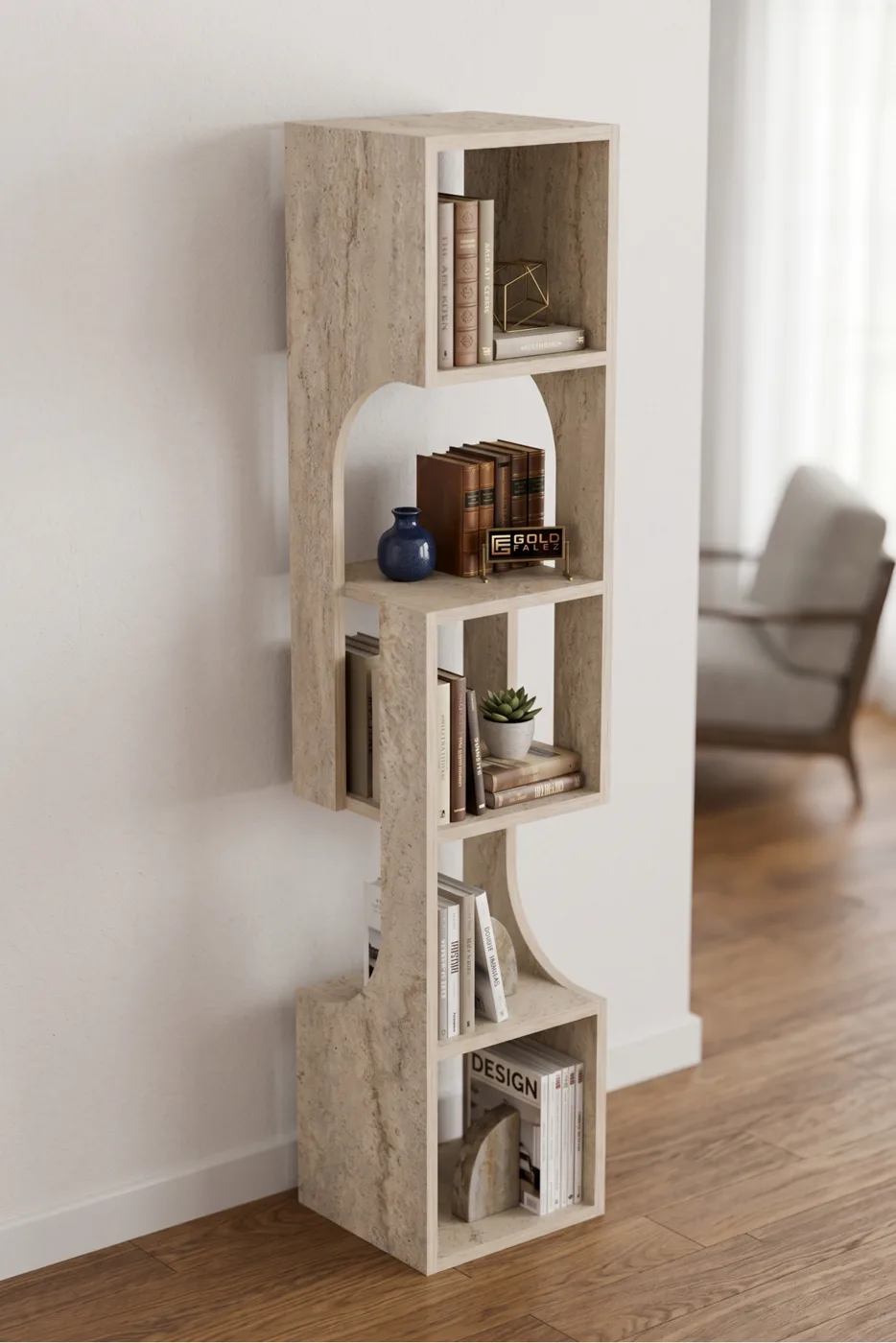 5-Tier Modern Multi-purpose Wooden Decorative Bookcase for Living Room Office 7065 Travertine