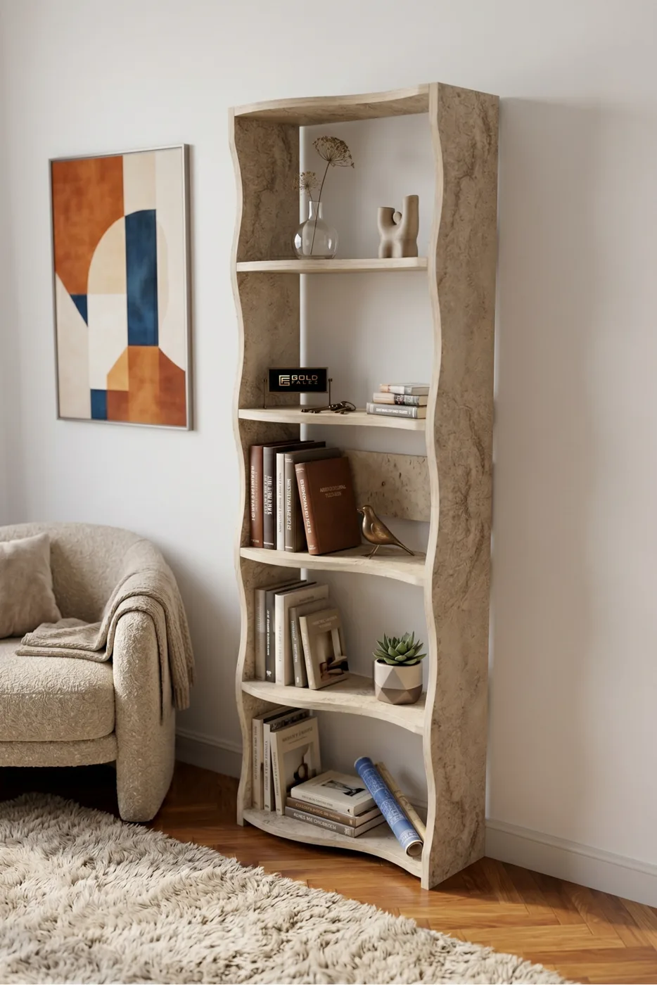 Esinti 5-Tier Modern Multi-purpose Decorative Shelf Unit Bookcase, Large Library Office Bookcase 7082 Travertine