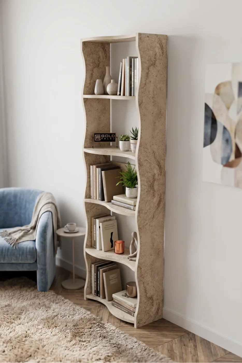 Esinti 5-Tier Modern Multi-purpose Decorative Shelf Unit Bookcase, Large Library Office Bookcase 7082 Travertine